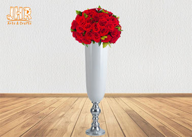 Silber trieb Sockel-Boden-Vasen-die weißen glatten Fiberglas-Tabellen-Vasen Blätter, die Vasen heiraten