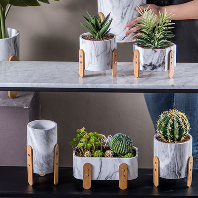 Marmortopf-konkrete Pflanzer mit Bambusstand-Tischplatten-Blumentöpfe Succulents-Töpfen Mini Pots