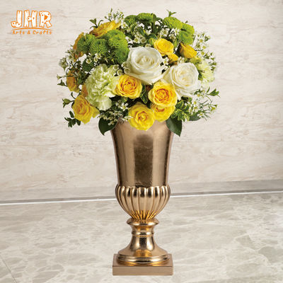 Handgefertigter Blumen-Topf-Fiberglas-Pflanzer-glänzende Goldfarbe
